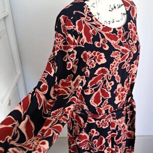 Eliza J Women's NEW Fit & Flare Dress Navy Blue + Red Belt Size 16 Classic NWT